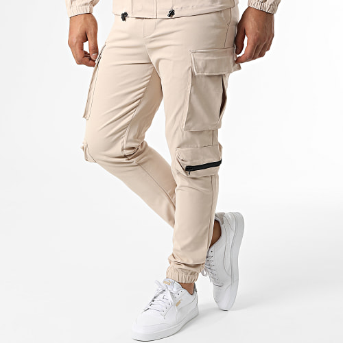 Ensemble Veste Zippée Et Pantalon Cargo AB326 Beige Foncé