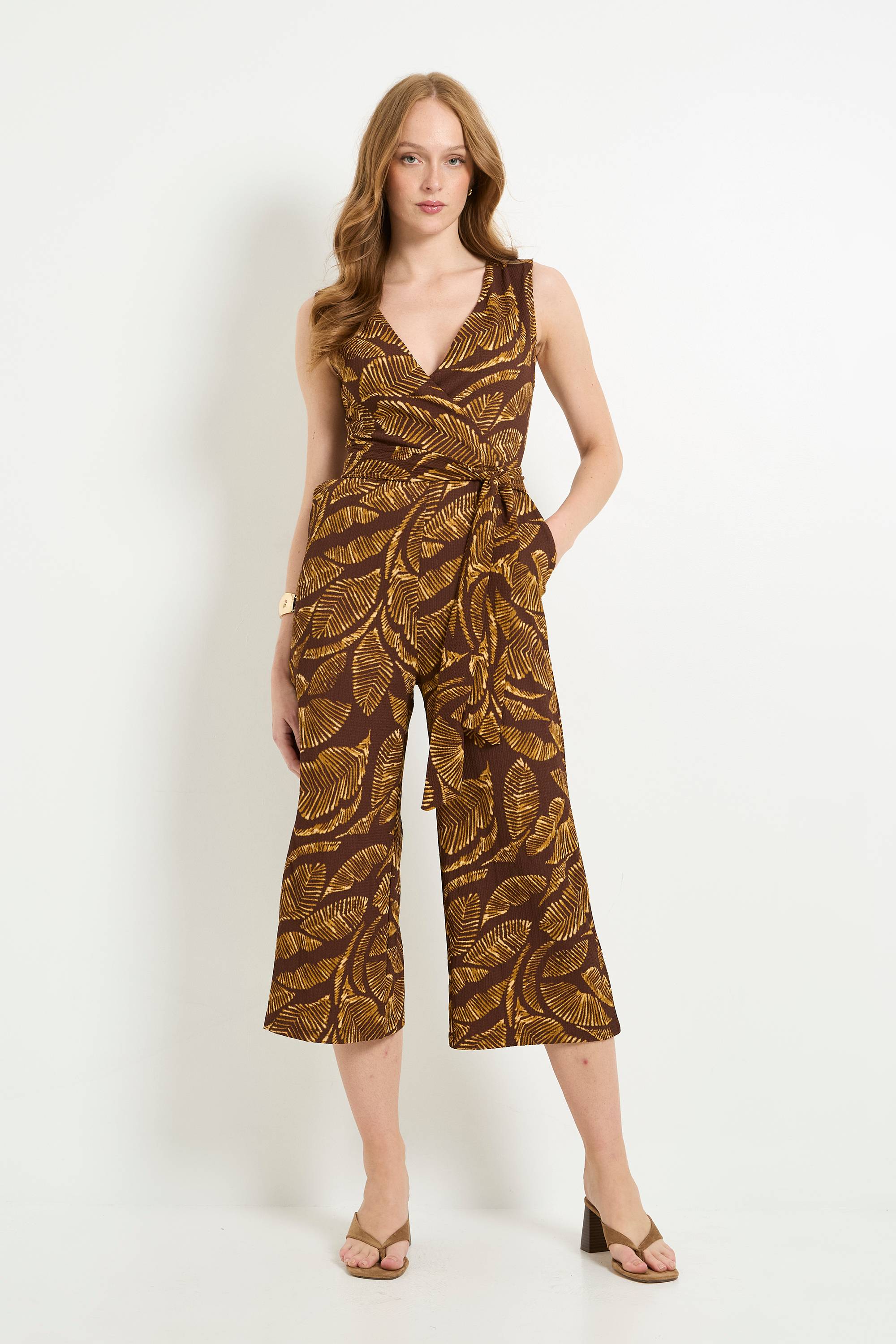 Wallis Combinaison-pantalon Portefeuille En Jersey À Motif Palmier Avec Ceinture