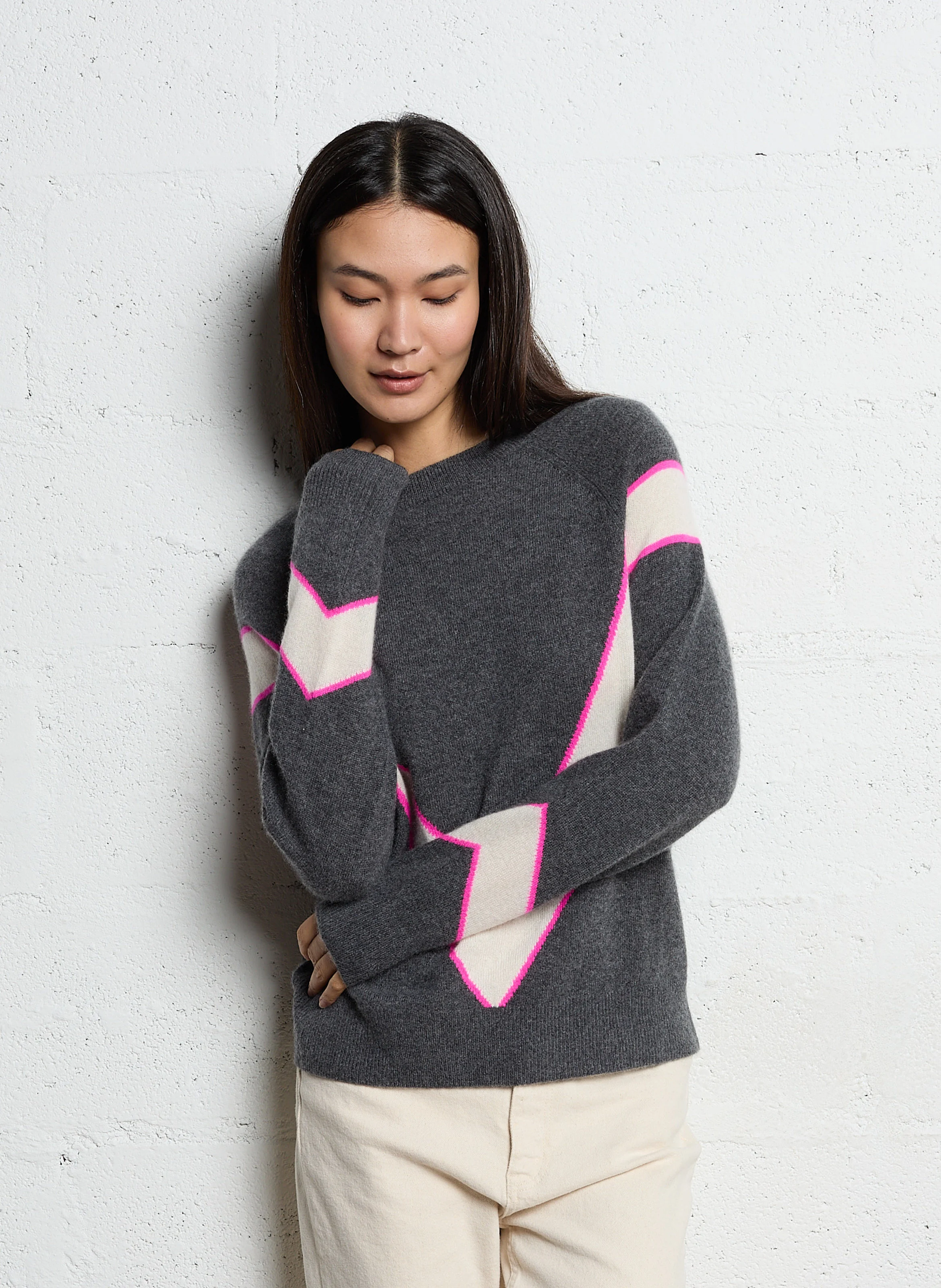Pull droit col rond en cachemire | Gris