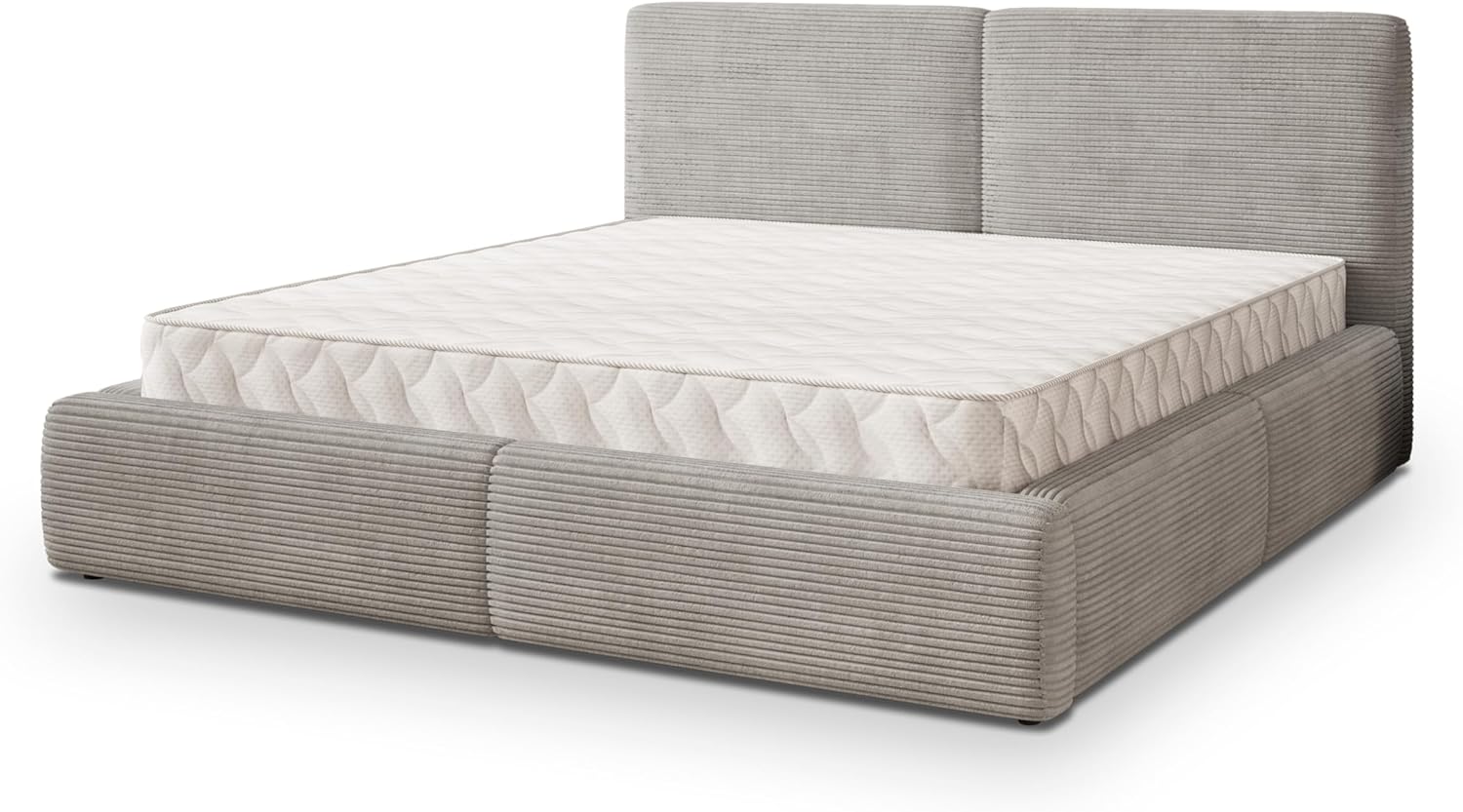 Masseno Polsterbett FELURO P 180x200 cm, Doppelbett, Bettkasten, Stauraum, Lattenrost Und Kopfteil - Hellgrau, POSO 55