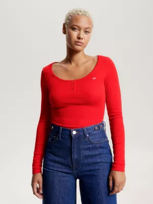 Camiseta Henley de manga comprida com corte slim