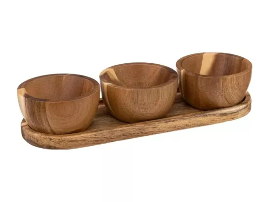 Set apéritif avec plateau et 3 bols en bois - Marron - L 30 cm