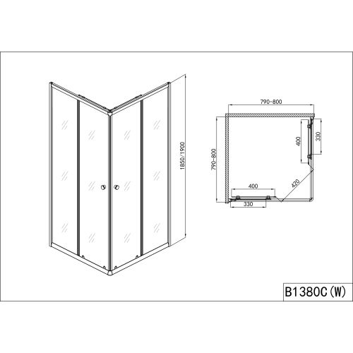 Badstuber Corner vierkante douchecabine 80x80x190cm chroom