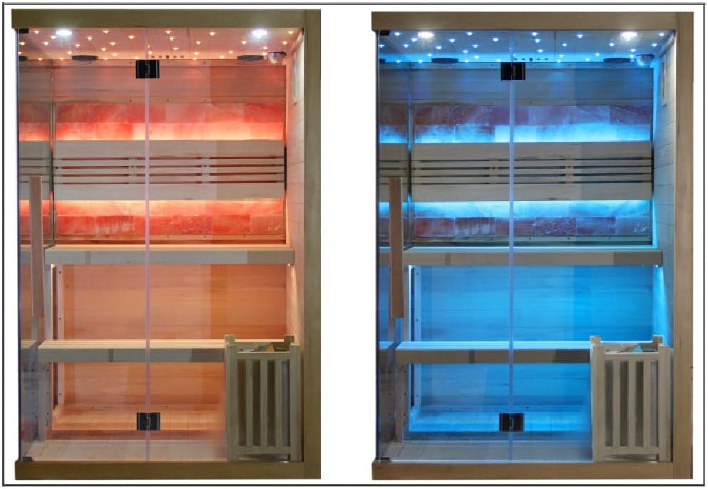 Bagno Italia Finnische Sauna 130 x 110 cm mit Radio-Ofen Bluetooth LED-Leuchten