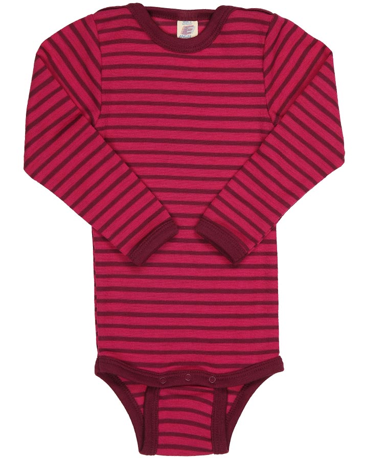 Langarm-Body STRIPES mit Seide in himbeere/orchidee