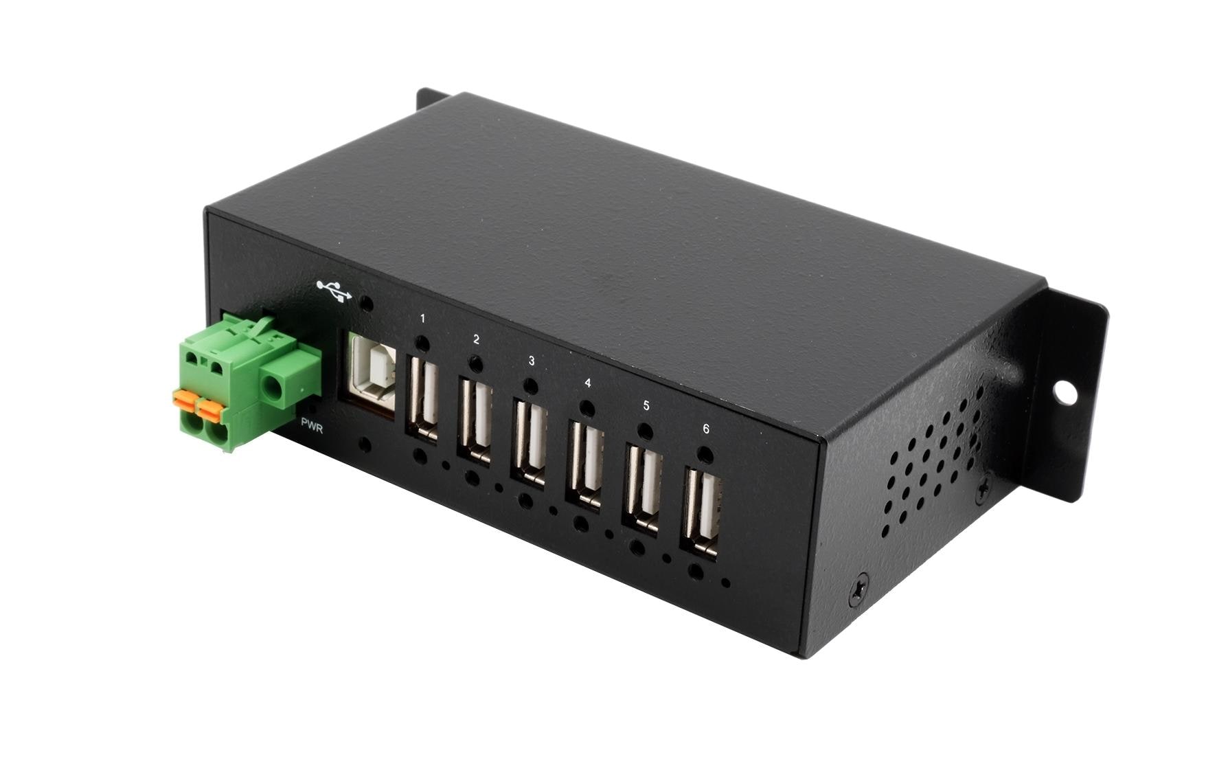 USB-Hub EX-1596HMVS<br>6-Port USB-2.0-Hub mit DIN-Rail-kompatiblem Metallgehäuse