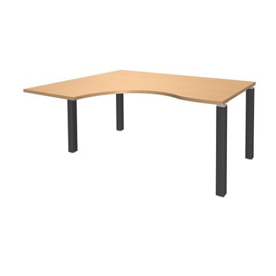 Bureau compact EXPRIM - L180 cm - Retour gauche - Plateau imitation Hêtre - Pieds carbonne (Pieds de renfort obligatoire à rajouter - non inclus)