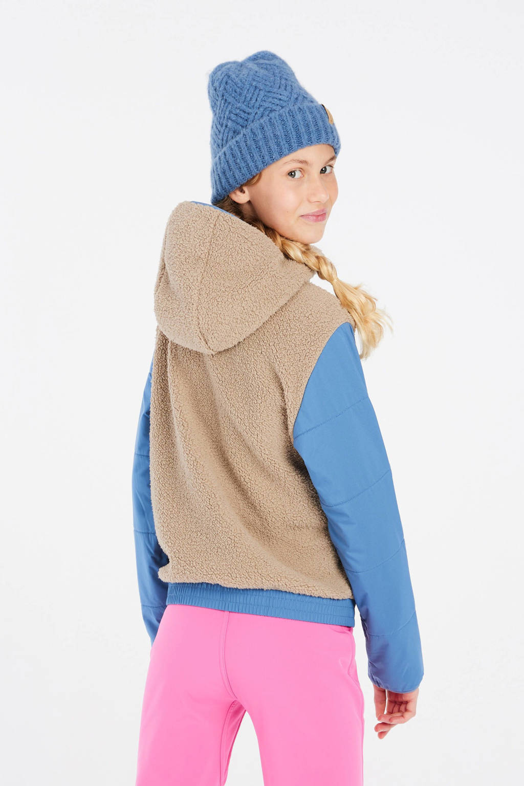 Protest sweatvest lichtbruin/blauw/roze