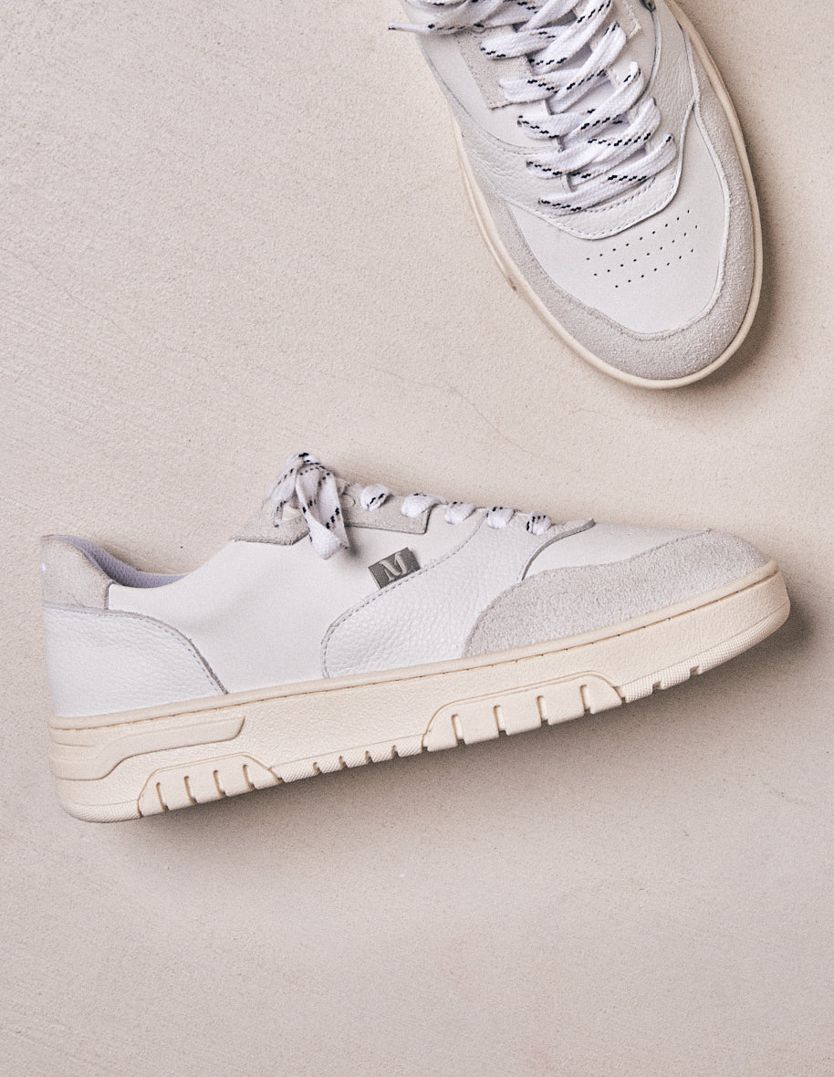 Baskets basses Albertine - Cuir et suède blanc gris