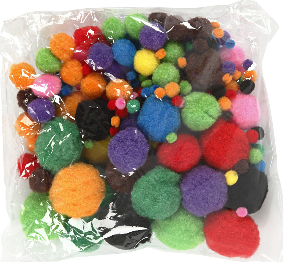 Pomponer - Ø 5-40 MM - Assorterede Farver - 42 G