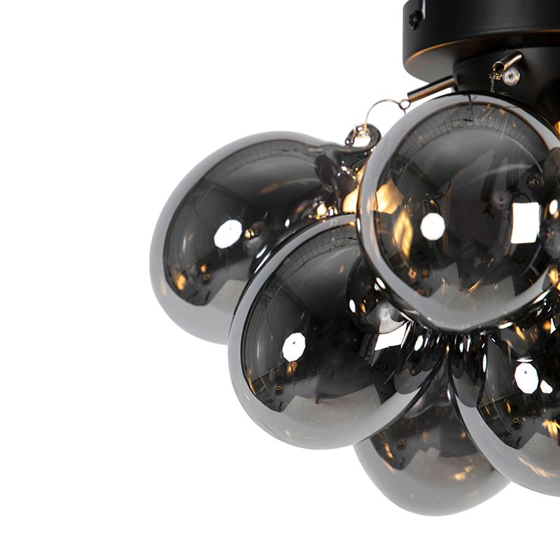 Design plafondlamp zwart met smoke glas 3-lichts - Uvas