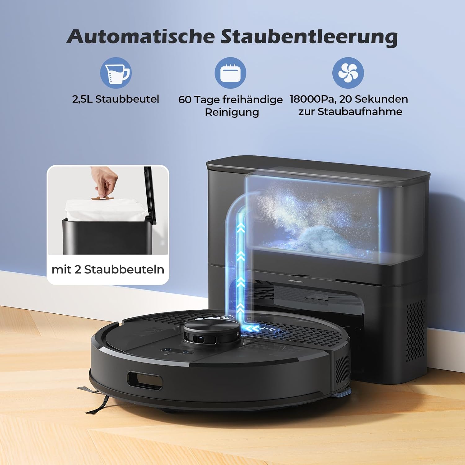 Lubluelu Saugroboter mit Absaugstation 3-in-1, 4500Pa Staubsauger Roboter mit Wischfunktion, Roboterstaubsauger mit Lasernavigation, App Steuerung, 24 No-Go Zonen für Tierhaare, Teppich (SL68 Plus)