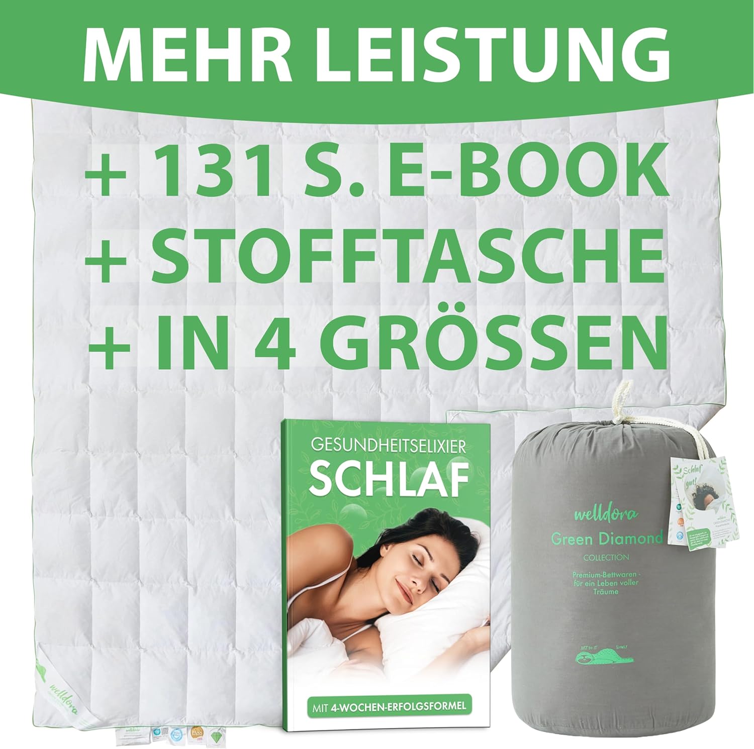 Welldora Komfort Bettdecke 200x200 Sommer | 100% Extraweiche Federn & Daunen | Fachärztlich geprüft, Oeko-Tex, Allergiker | Zertifiziert für Tierwohl | Dünne leichte Sommerdecke Daunendecke 200x200
