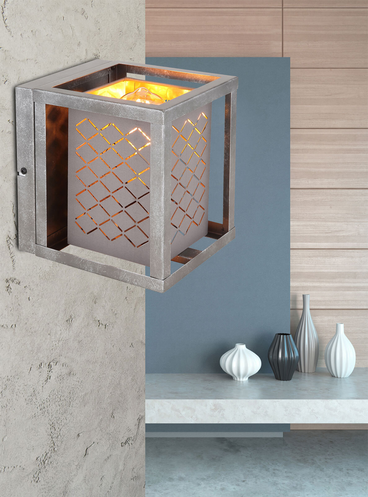 THOMAS Wandlampe silberfarben 15498W, H/T: 20 x 17 cm, Textil, Metall