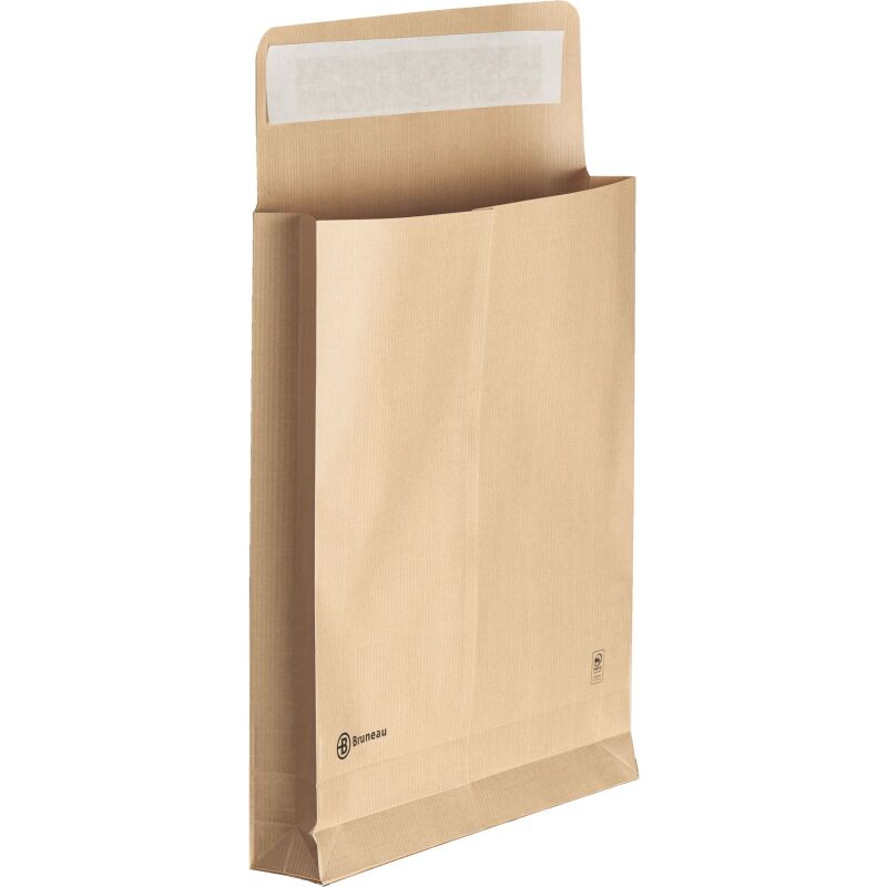 Pochette à soufflets kraft brun armé 120 gr Bruneau 260 x 330 mm soufflet 5 cm sans fenêtre - Boîte de 50