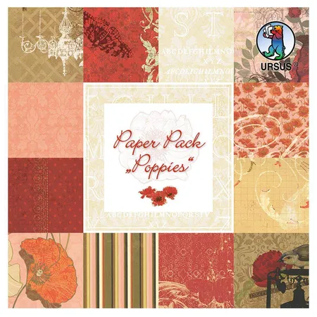 URSUS Paper Pack Poppies, ca. 15,3 x 15,3 cm, 24 Blatt in 12 Motiven