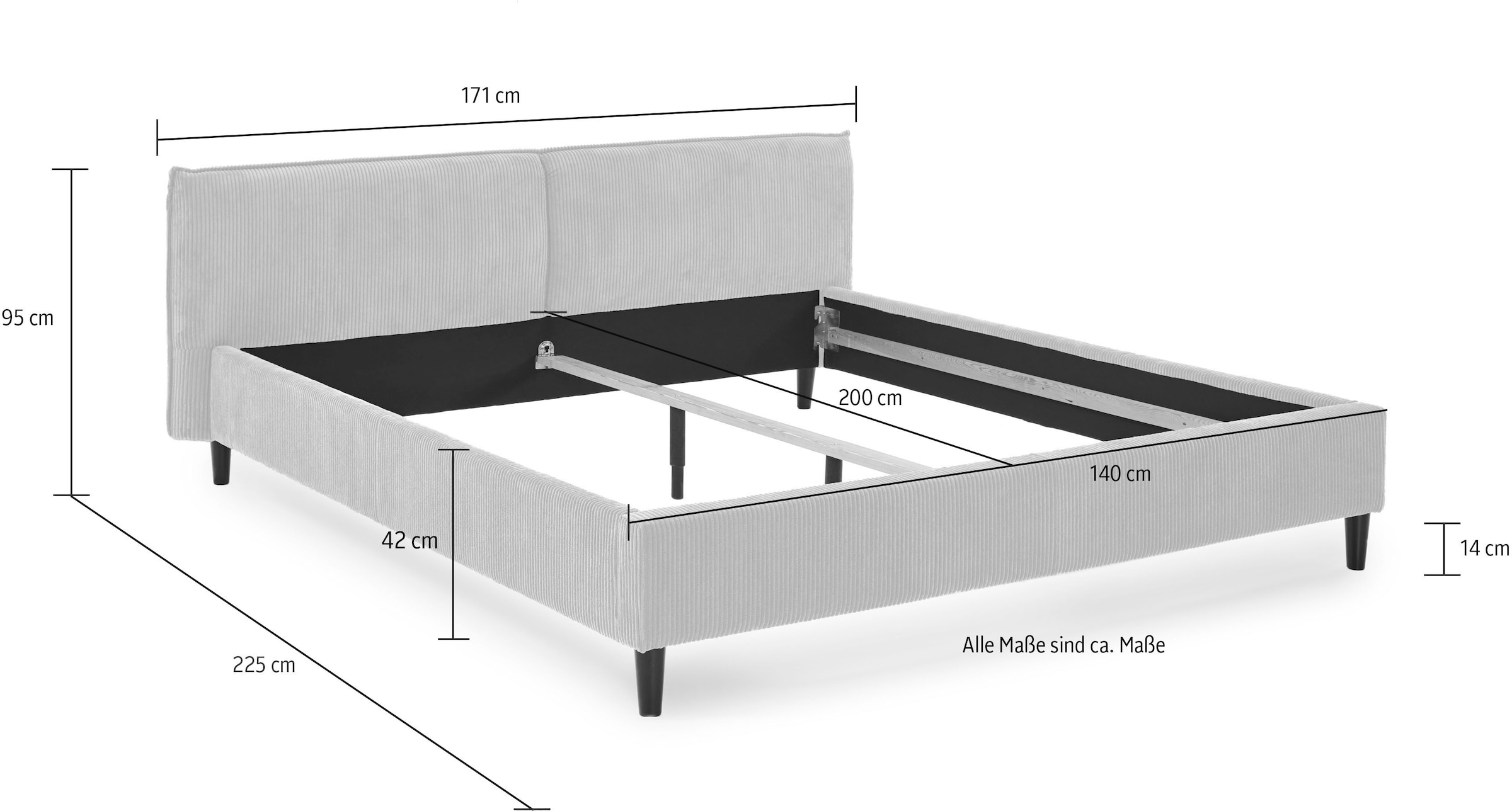 INOSIGN Polsterbett »Brookfield« mit Cordbezug und hoher Belastbarkeit
