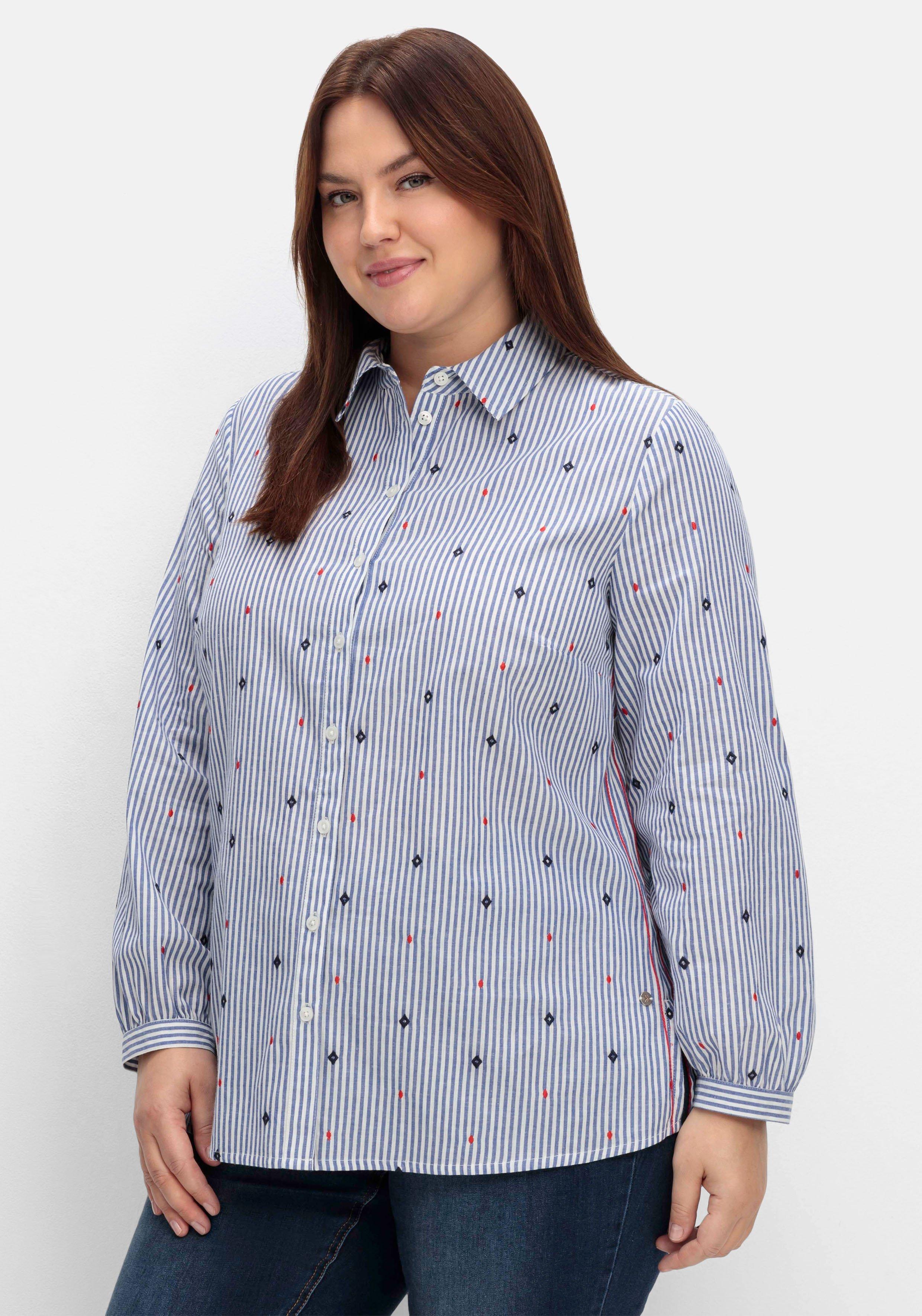 Gestreifte Hemdbluse mit Stickereien