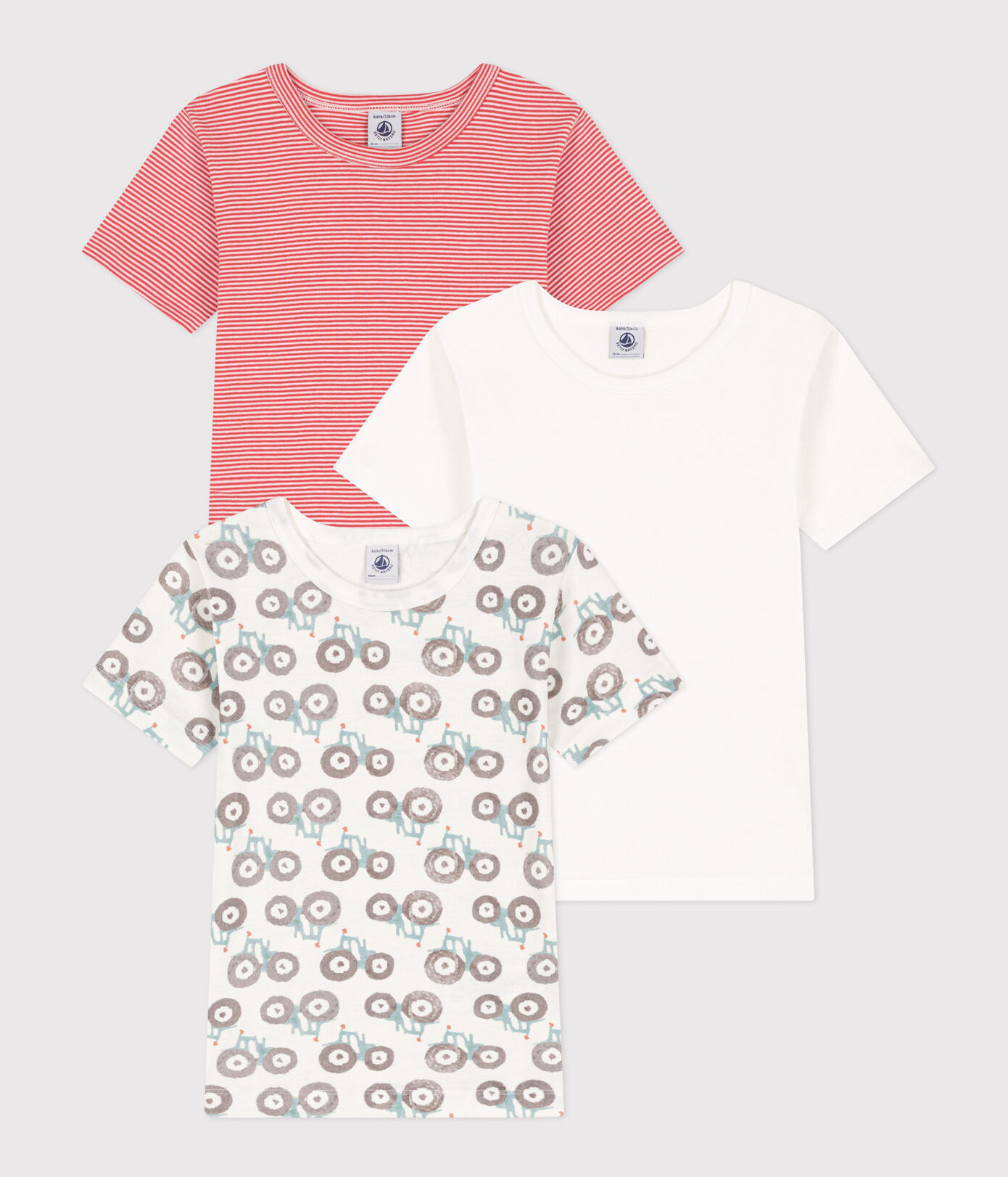 Lot de 3 tee shirts manches courtes tracteur en coton petit garçon