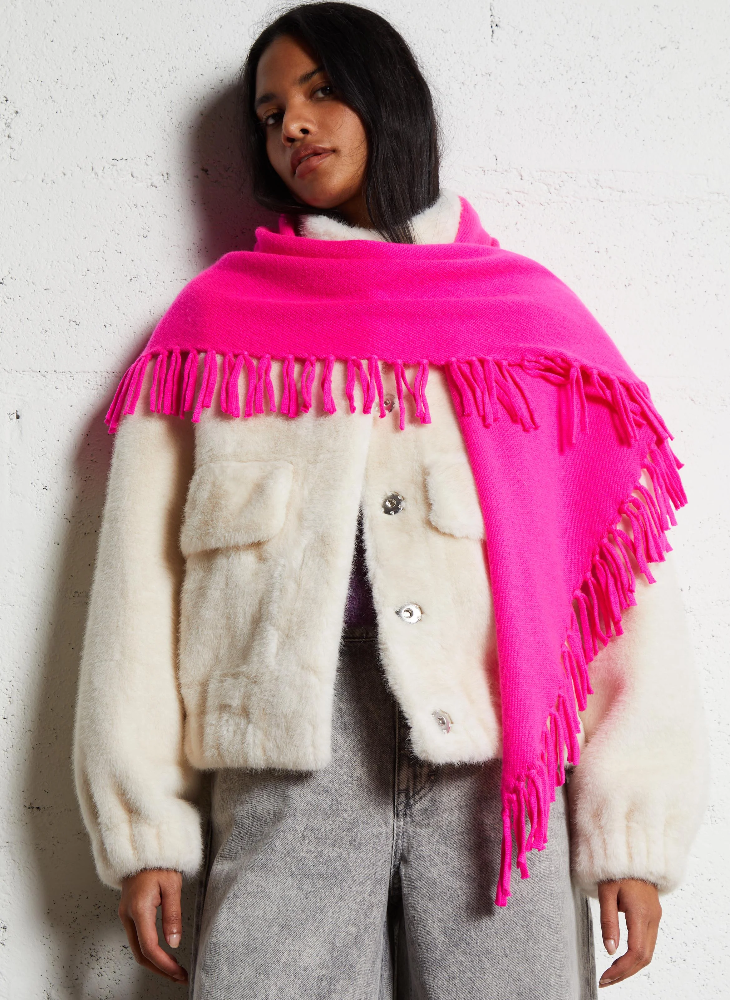 OFRINGES - Echarpe à franges en laine et cachemire| Rose
