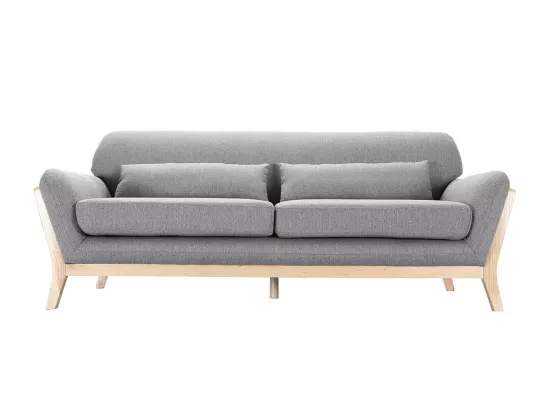 Canapé scandinave 3 places en tissu gris et bois clair YOKO