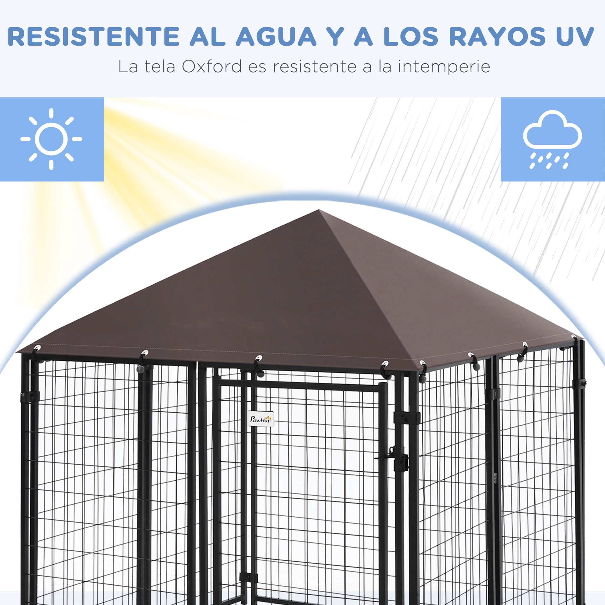 Conjunto para animais de estimação PawHut, canil externo com cobertura e comedouro elevado para cães, 4 alturas ajustáveis para pátio e varanda, 141x141x153 cm, 43x25x30 cm, preto