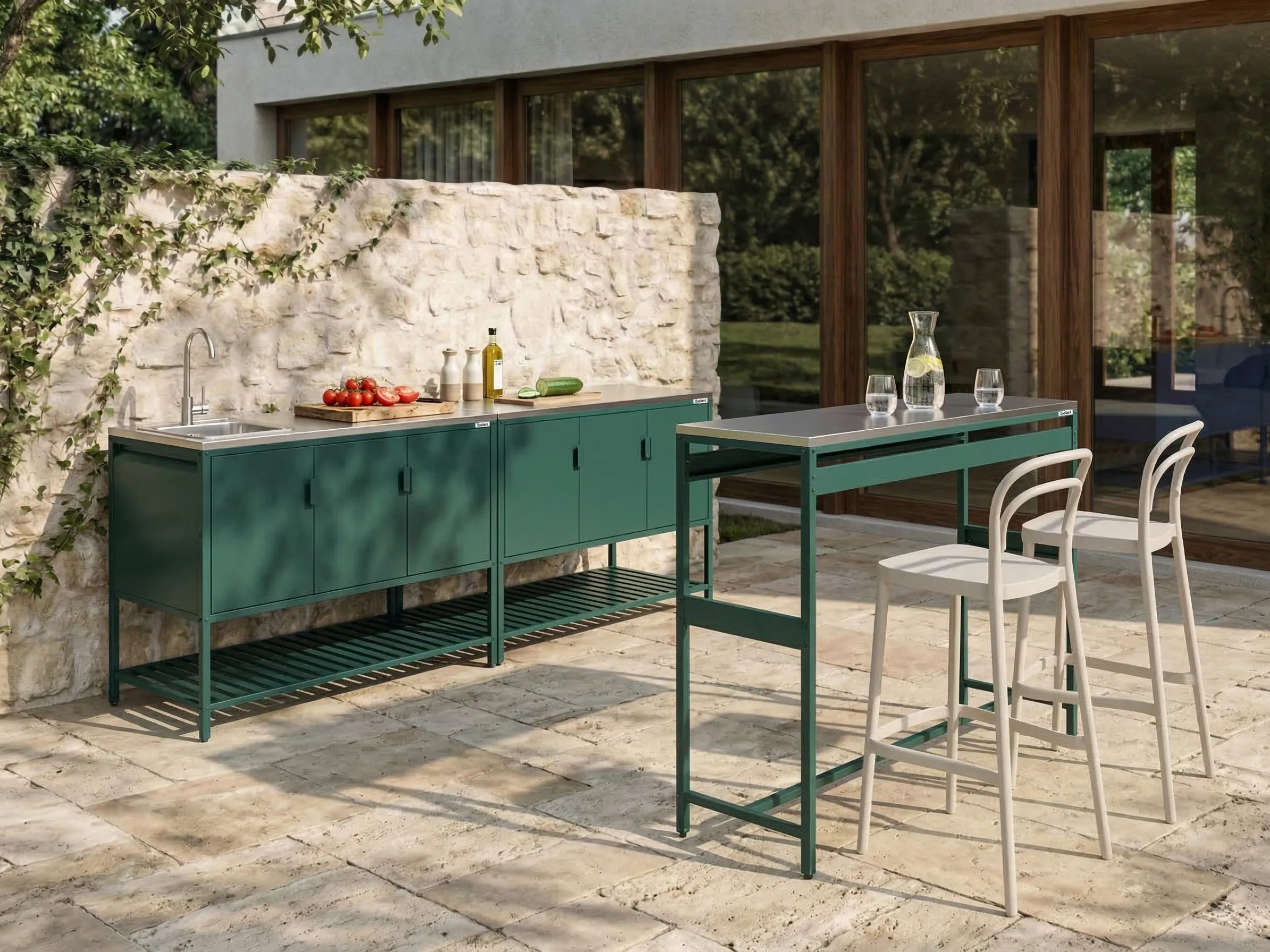 Tuin keukenset 3-delig met spoelbak MAENZA Metaal Groen