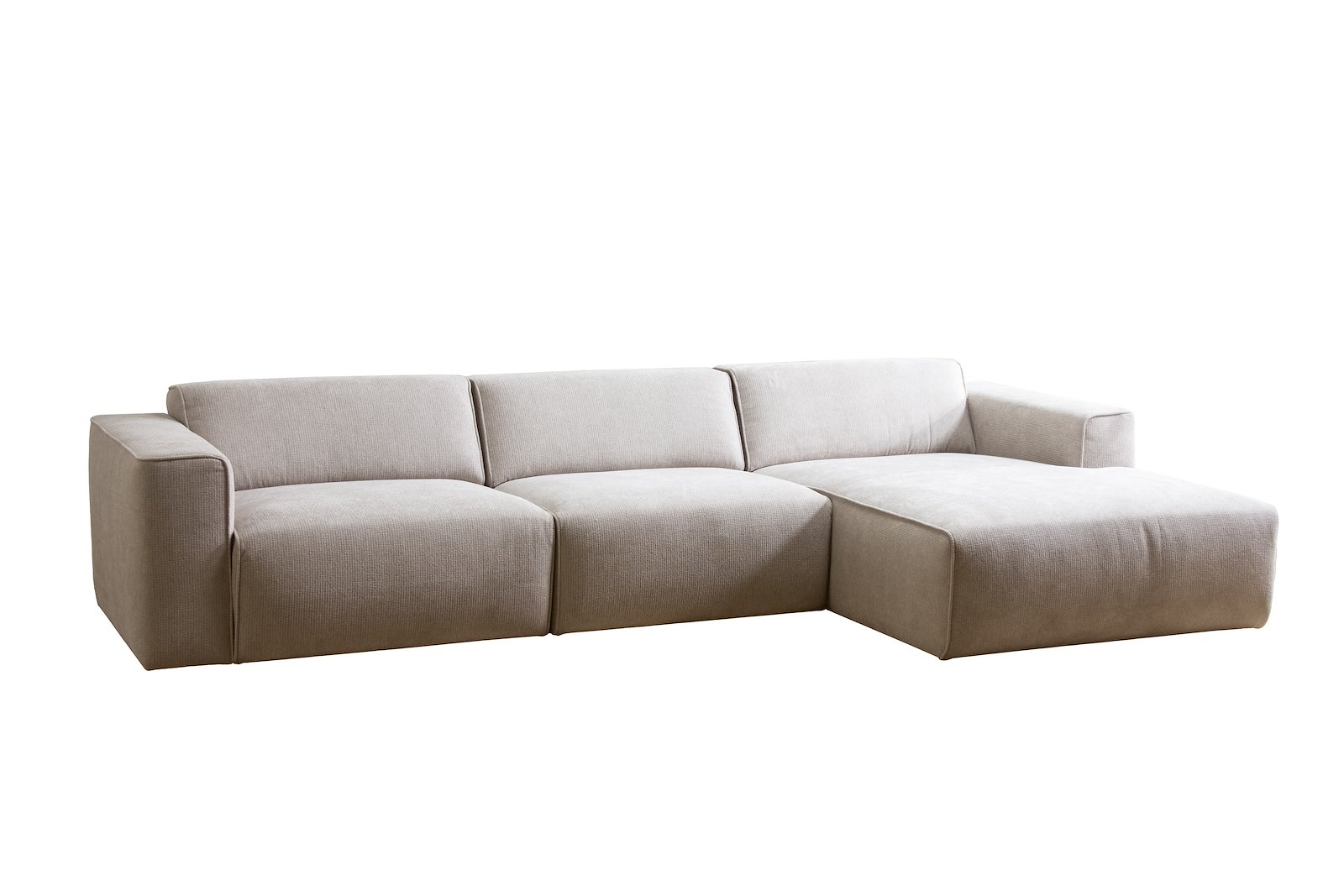 Enjoy sofa 3-seter med sjeselong høyre. Tekstil Mito 01 Antique White med sorte ben