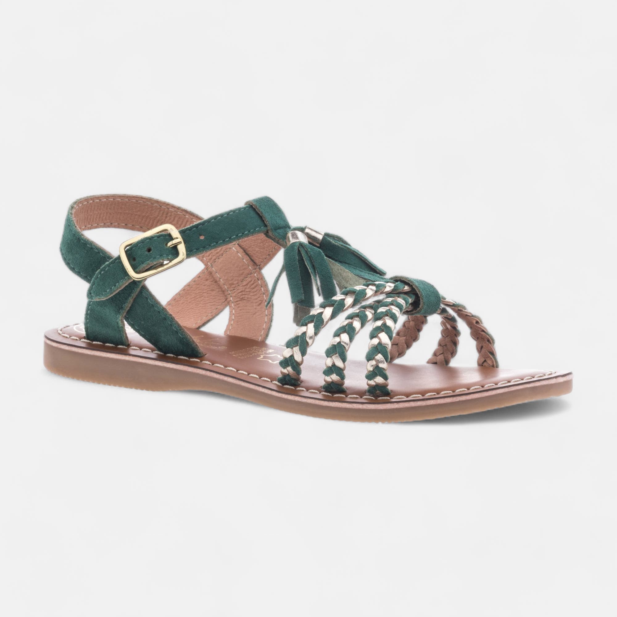 Nu-pieds Fille en cuir vert