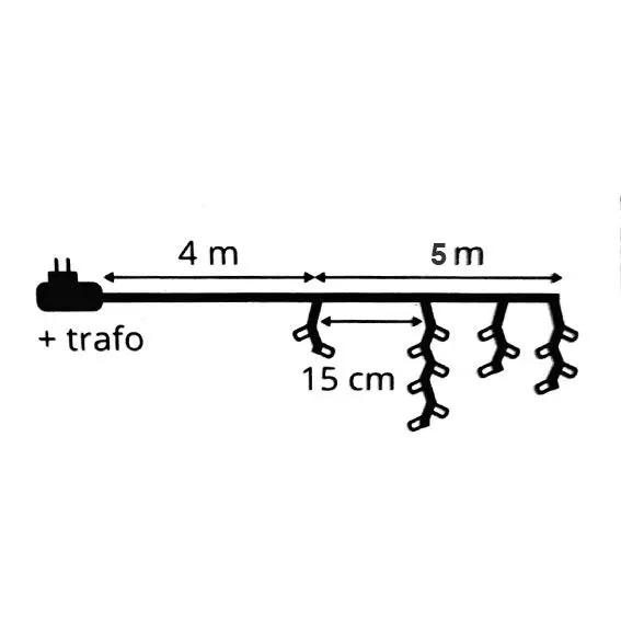 Stalactite lumineuse 5 m 119 LED câble noir Stars Blanc chaud