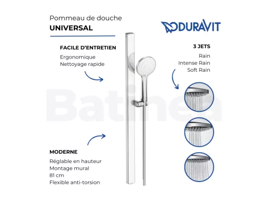 Pommeau de douche DURAVIT MinusFlow flexible et barre chromé