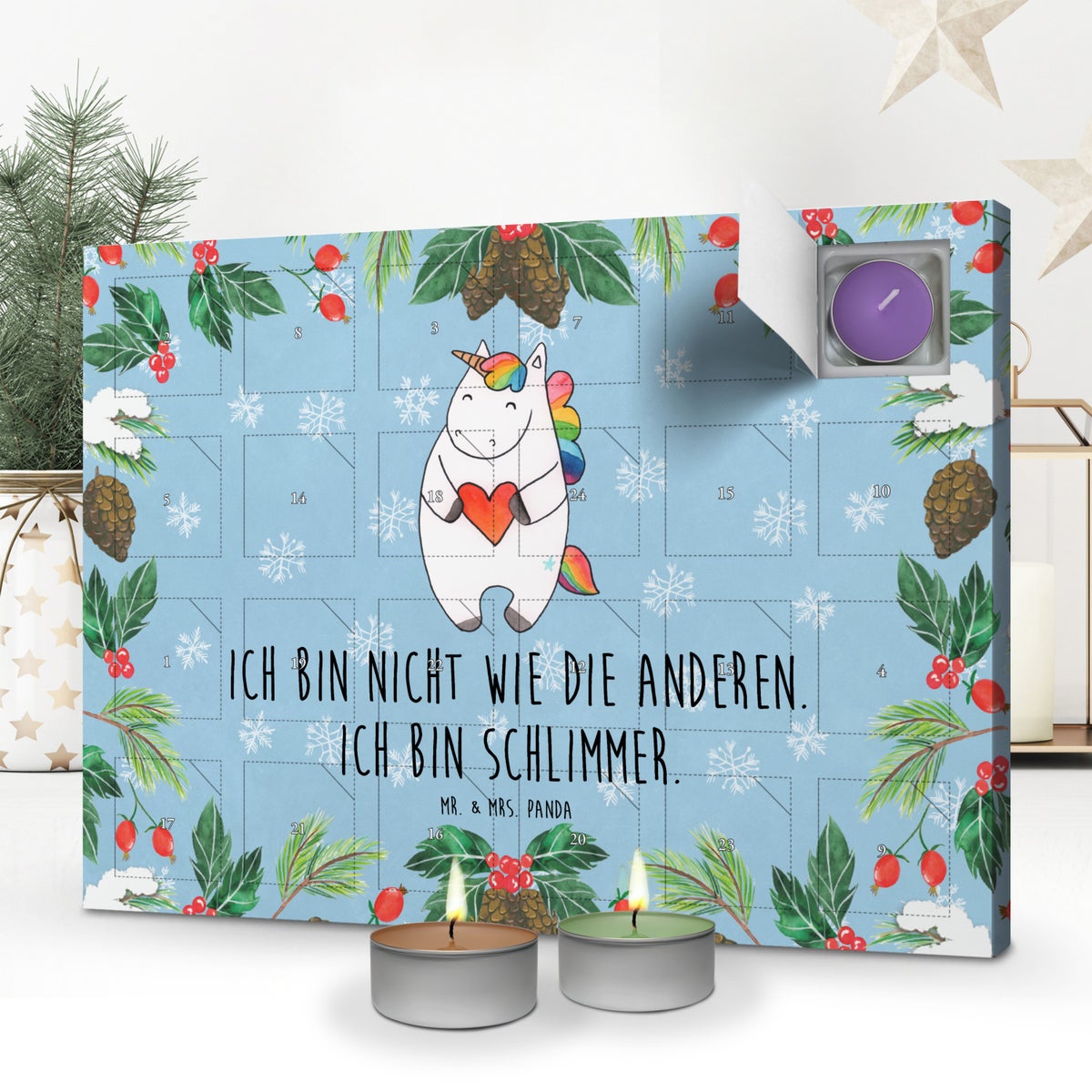Mr. & Mrs. Panda Geurkaars Adventskalender Eenhoorn Hart - Pastelblauw