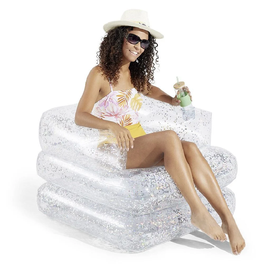 Matelas gonflable piscine 2-en-1 à paillettes 177x82cm argenté