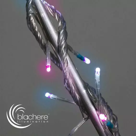Guirlande lumineuse 8 m 128 LED câble transparent Bicolore Rose et bleu