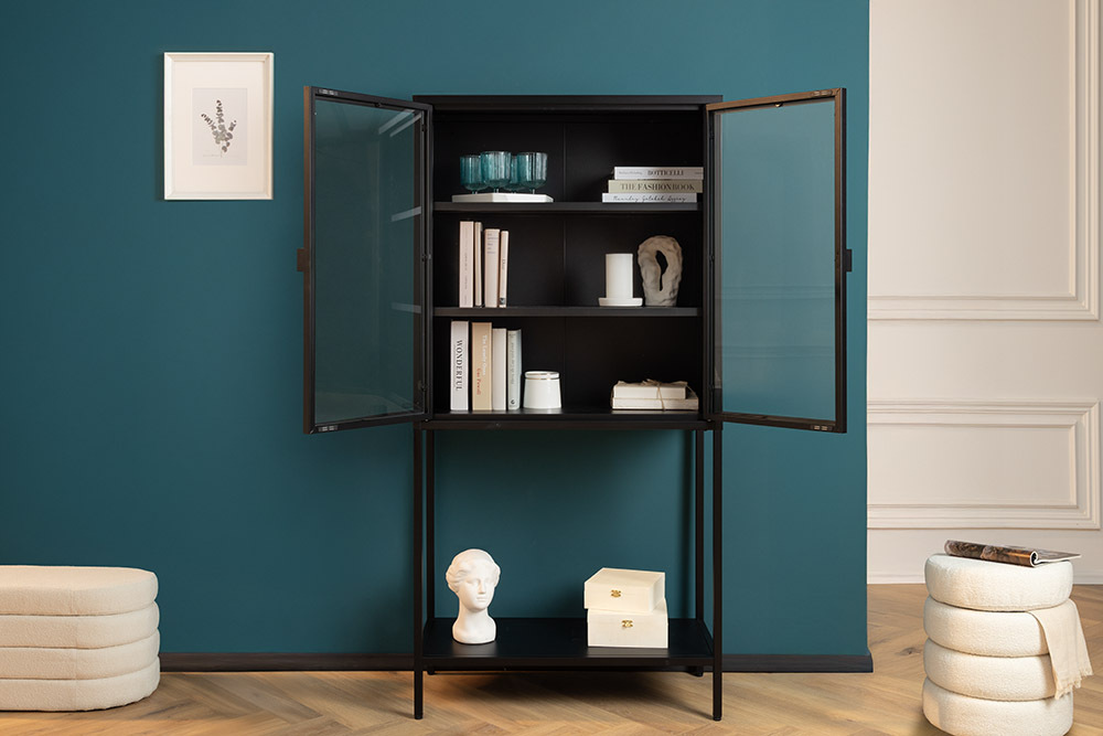 Industrial Vitrine DURA STEEL 150cm schwarz Metall Glas Highboard