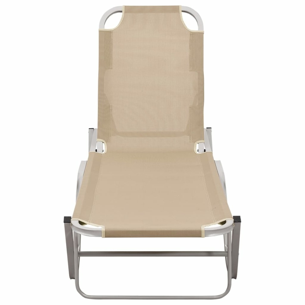 Transat chaise longue bain de soleil lit de jardin terrasse meuble d'extérieur aluminium et textilène crème