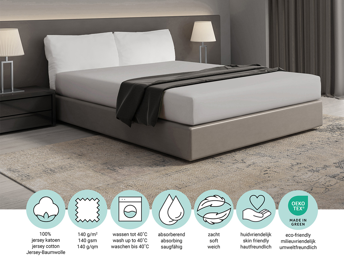 DoubleDry Jersey 90 x 200 cm hoeslaken - Light grey