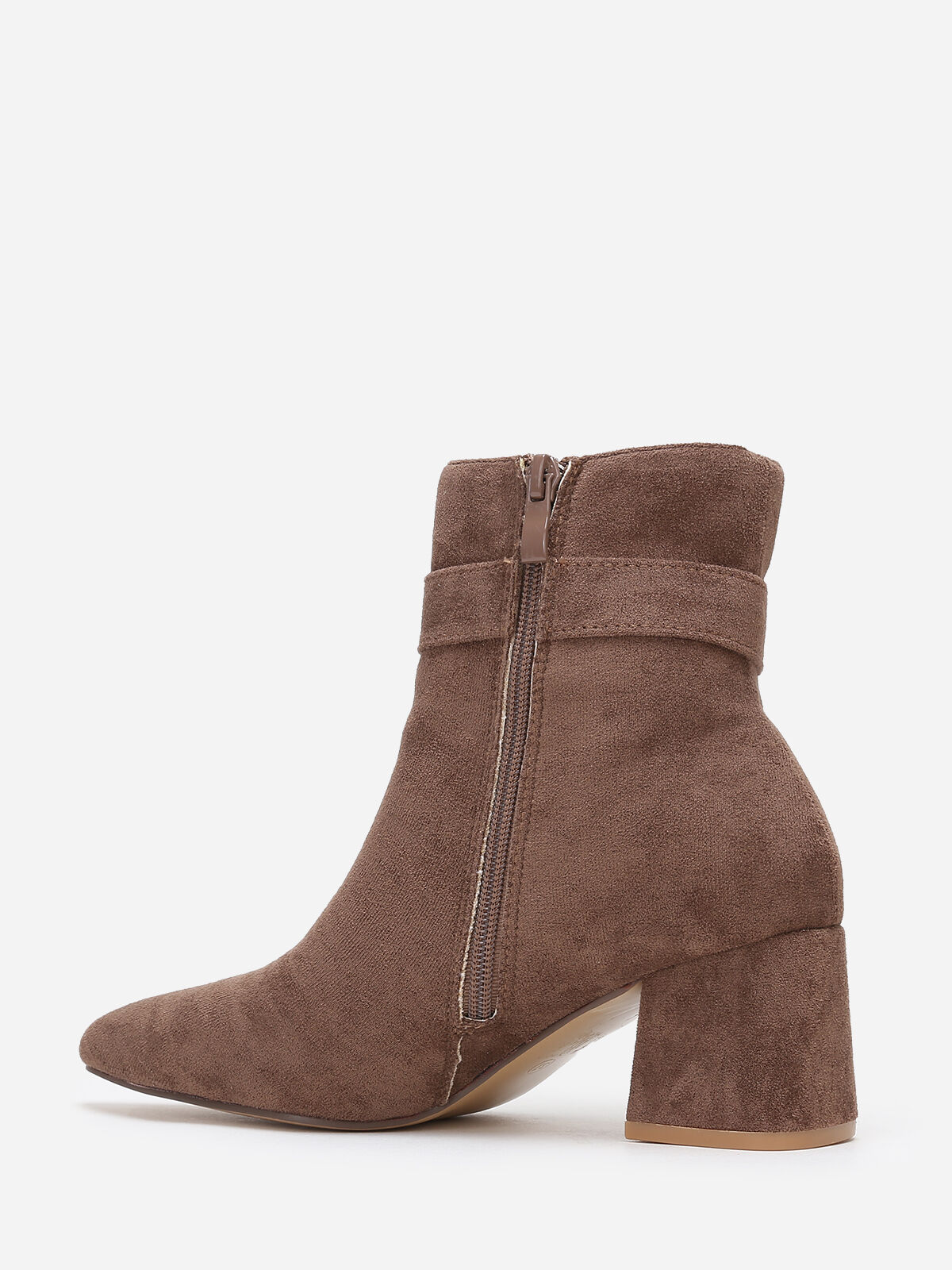 Bottines pointues avec boucle en strass- Taupe