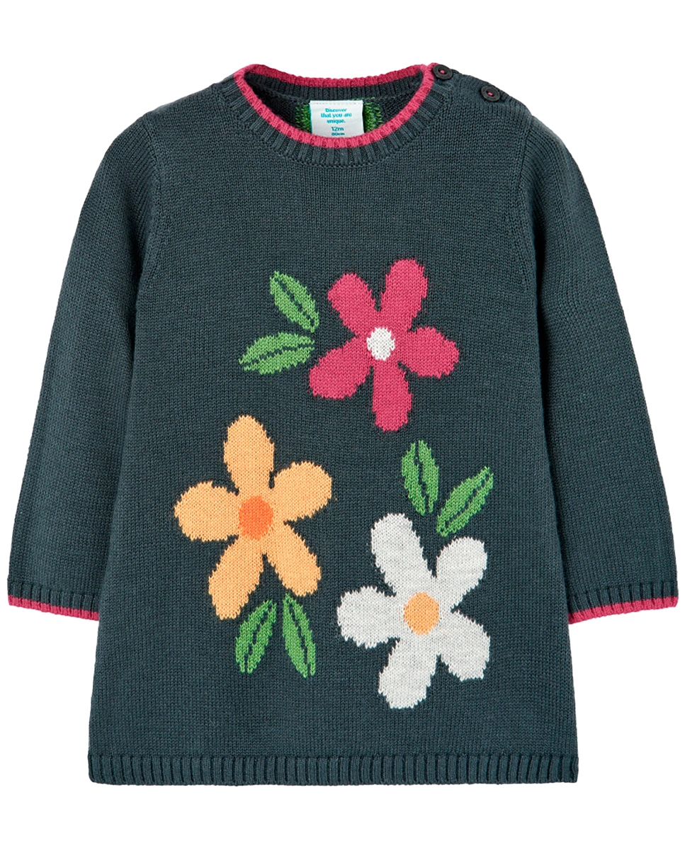 Strick-Langarmkleid FLOWER in anthrazit