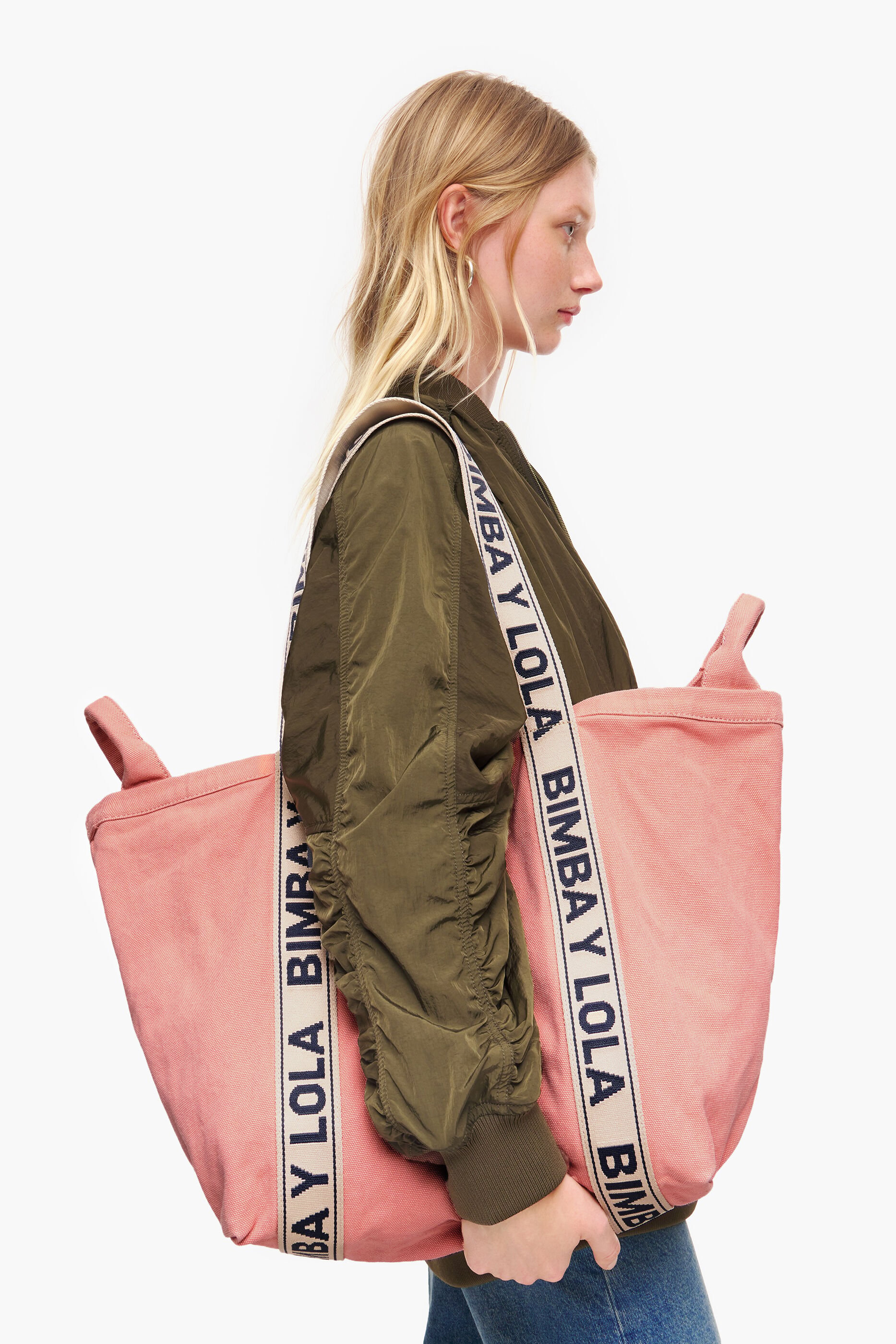 Sacola de compras tamanho XL em lona rosa