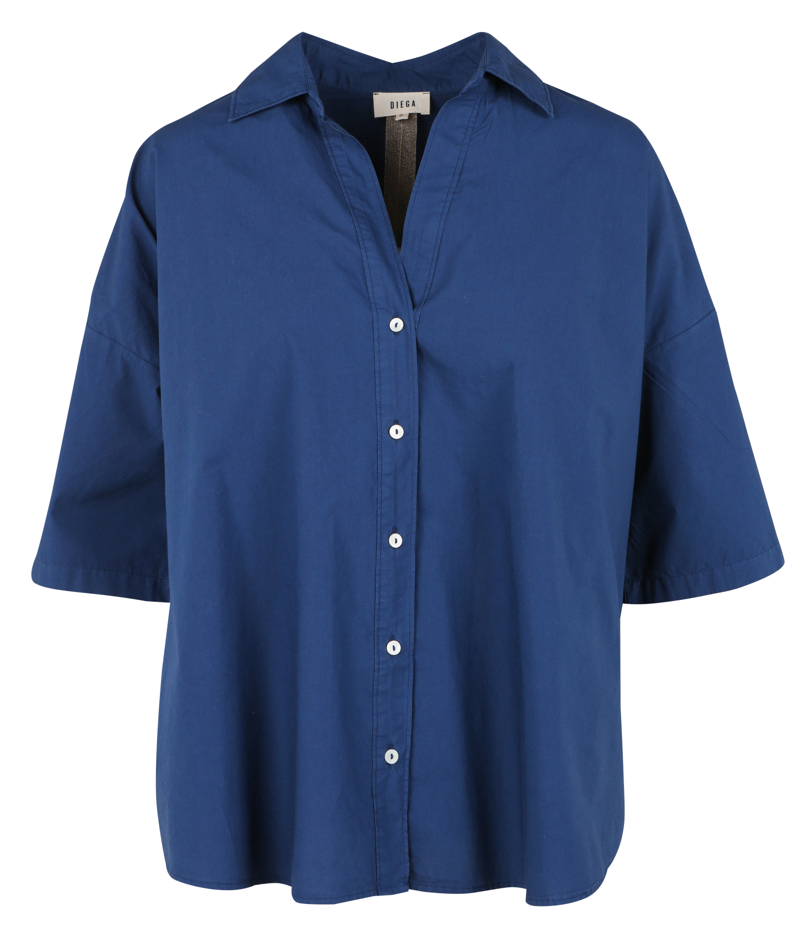 CLARA - Chemise col V en coton| Bleu