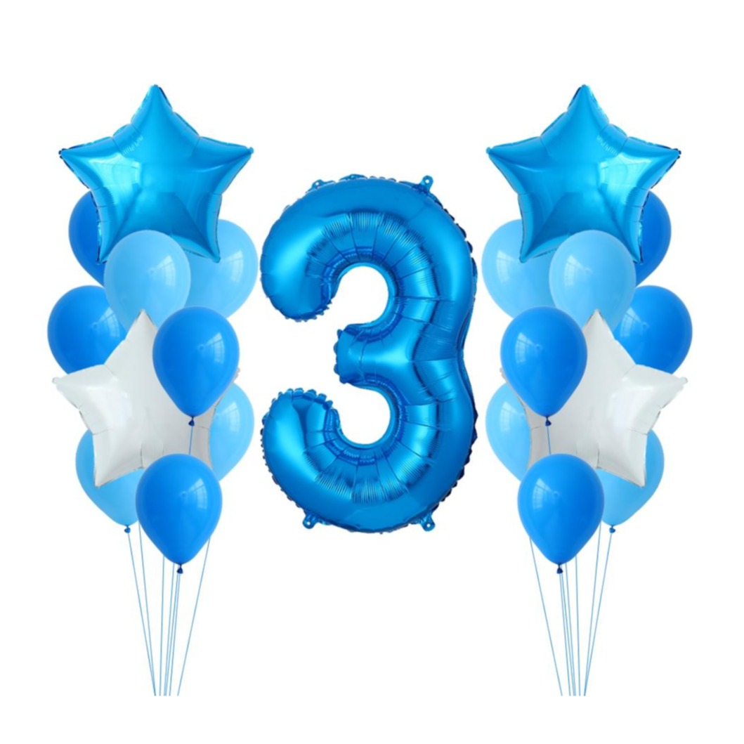 (26-tlg. Set) Party Zahlen Ballon Geburtstag Luftballons Latex- und Folienballon Zahl 3 - Blau / Türkis