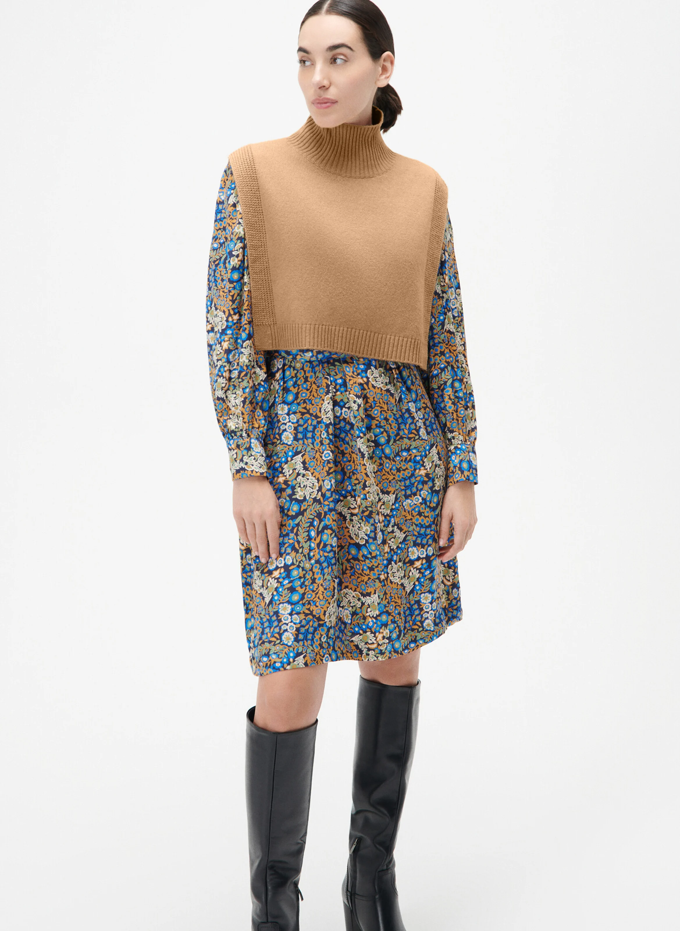 YSEE - Poncho col montant en laine mélangée | Marron