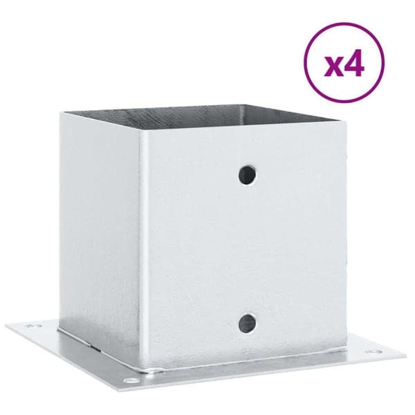 vidaXL Stolpebunner firkantet 4 stk sølv 141x141 mm galvanisert stål