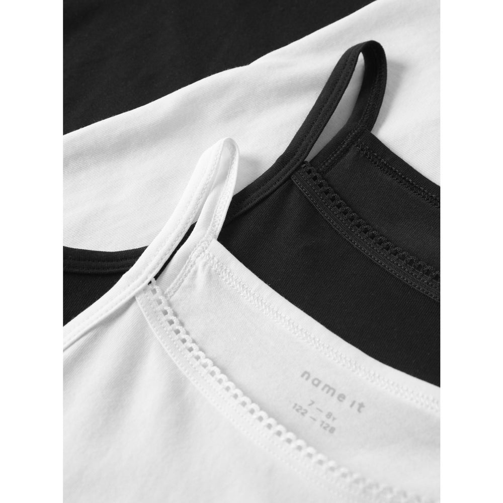 Køb Name It Black Strop Top 4-Pak Black White Solid Noos