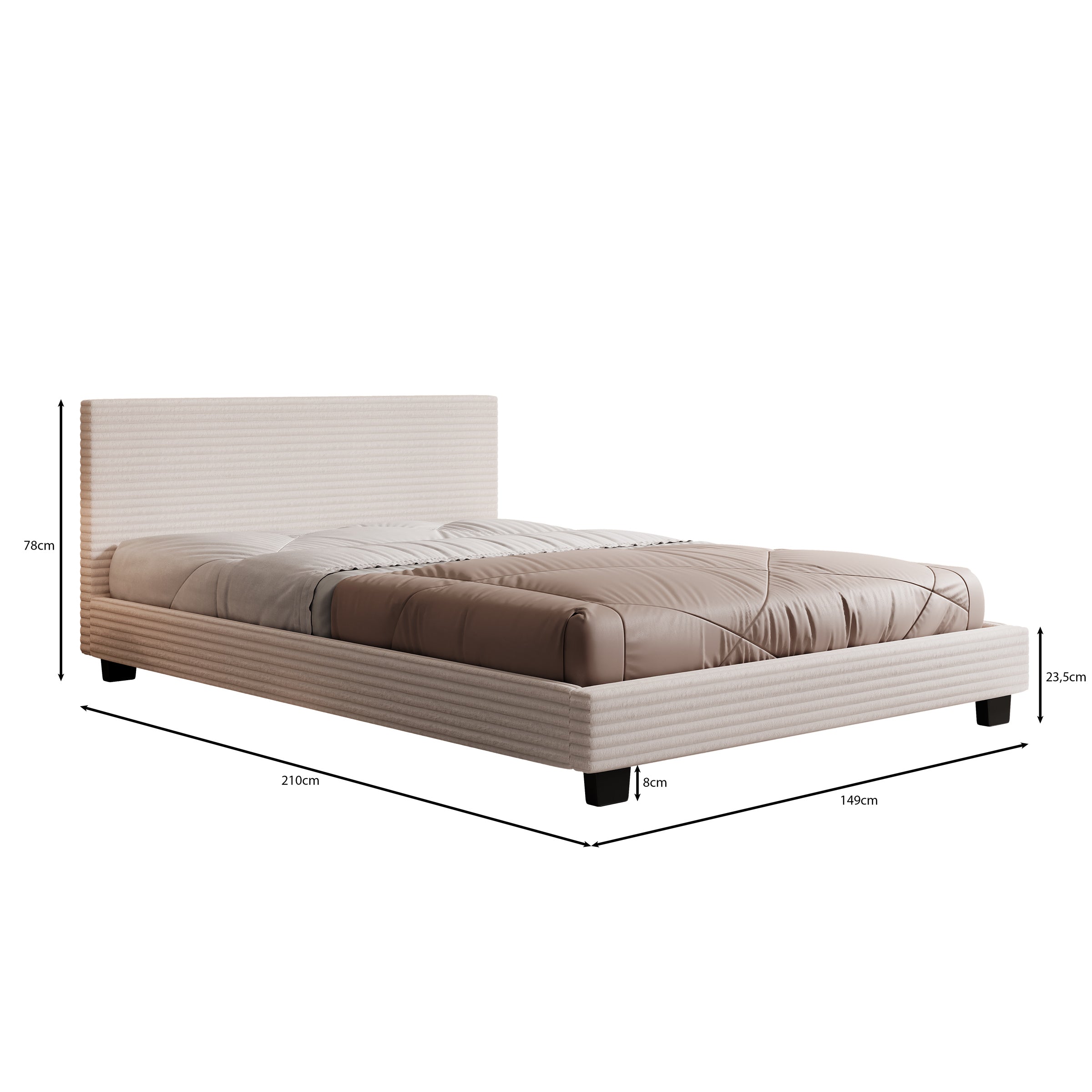 George - Tweepersoonsbed - Ribstof beige - 140x200x78 cm