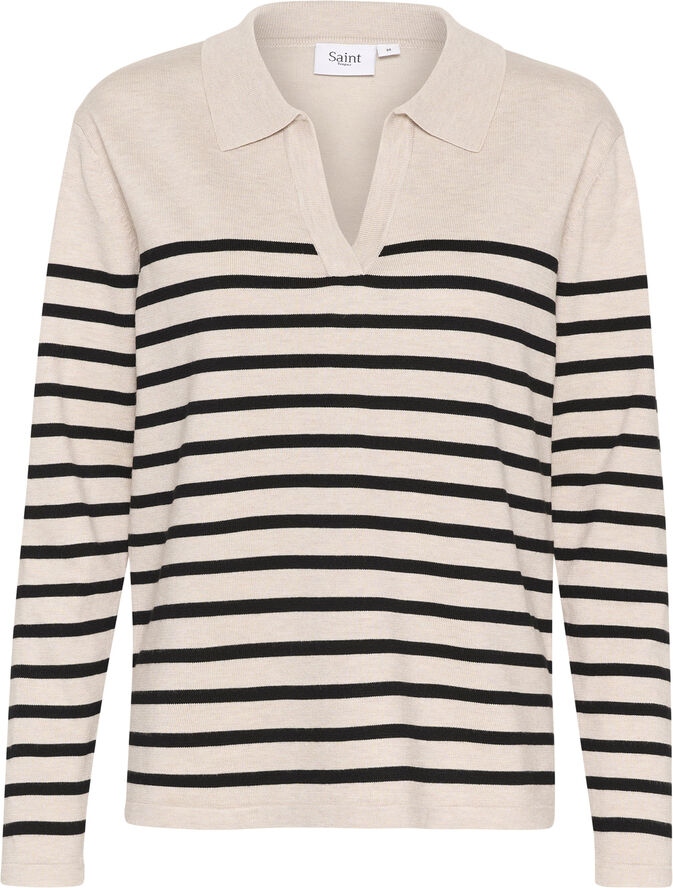 Saint Tropez MilaSZ Striped Polo Pullover Gray morn mila stripe
