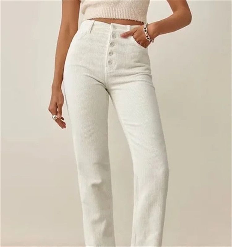 Florentine - Corduroy broek met hoge taille en rechte pijpen