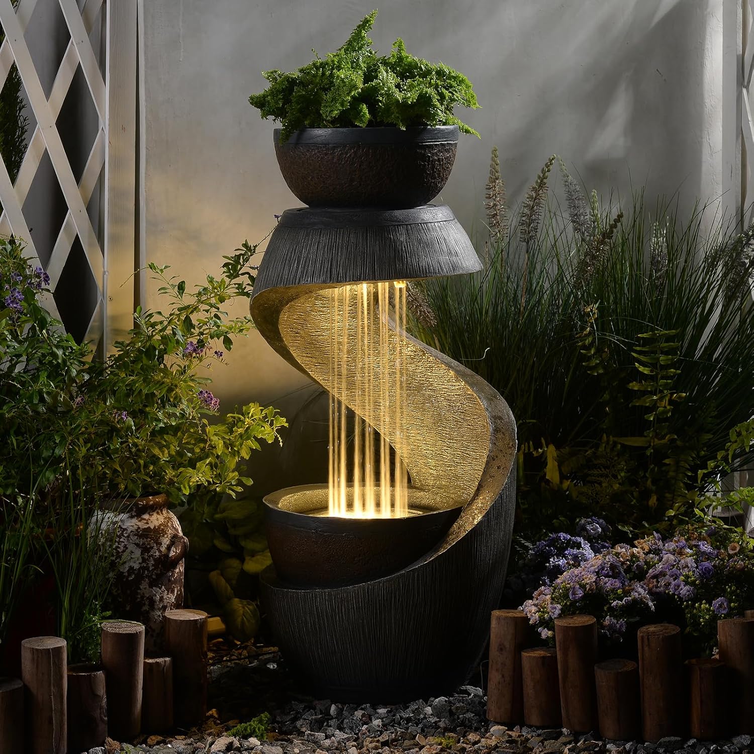 Gartenbrunnen Brunnen Zierbrunnen Zimmerbrunnen Brunnen Springbrunnen mit LED-Licht Wasserfall Wasserspiel für Garten,Balkon,Terrasse 82 cm Tall