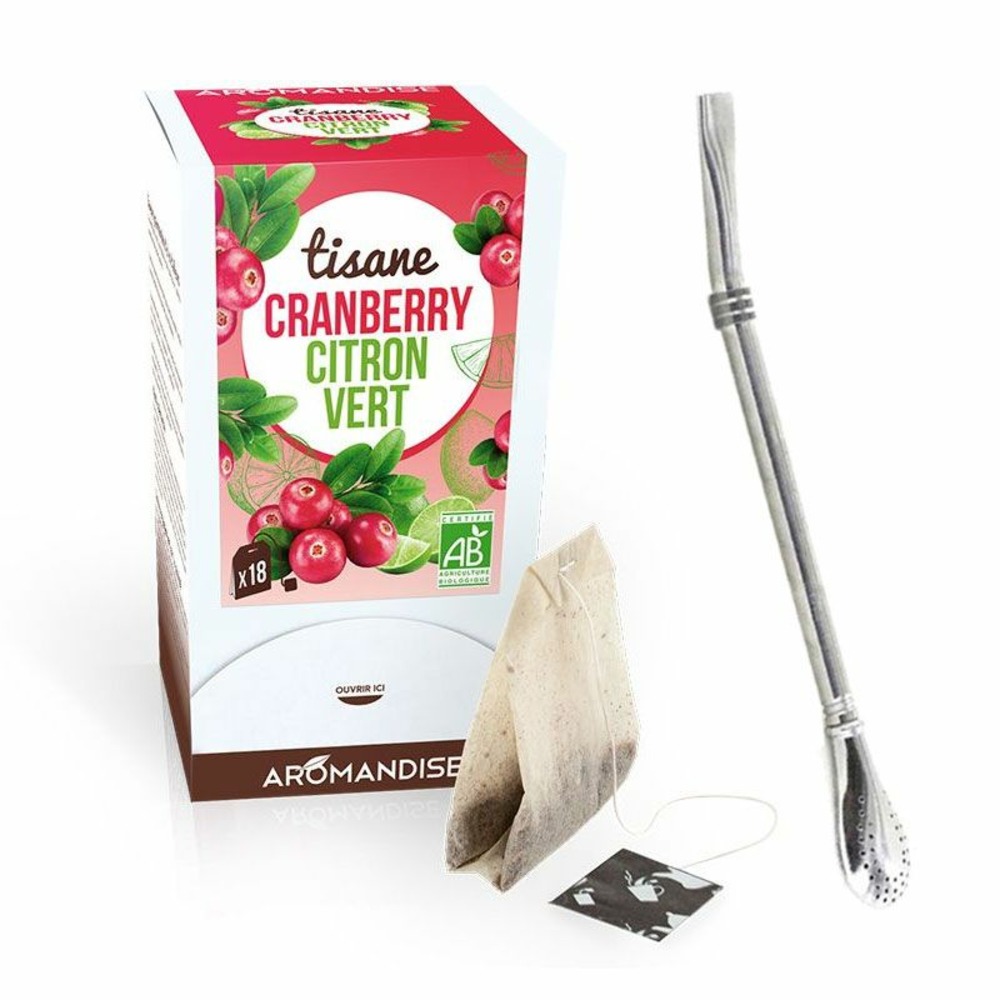 Tisane cranberry et citron vert biologique 18 sachets + paille inox avec filtre